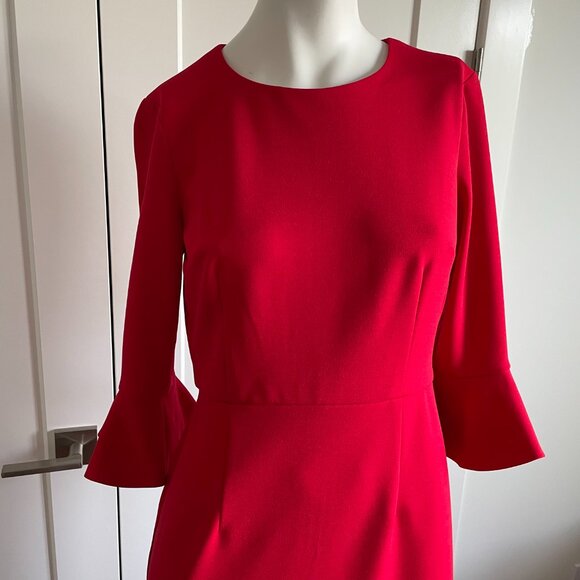 Donna Morgan for Nordstrom Scoop Nk 3/4 Slv Poet/Bell Cuff Poly Dress Bold Red 6 - Picture 4 of 12